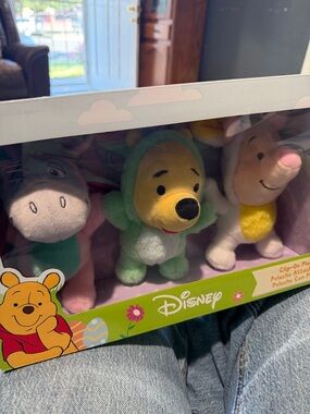 Disney Plush Clip-On Trio - Green Pooh, Pink Piglet, Gray Eeyore